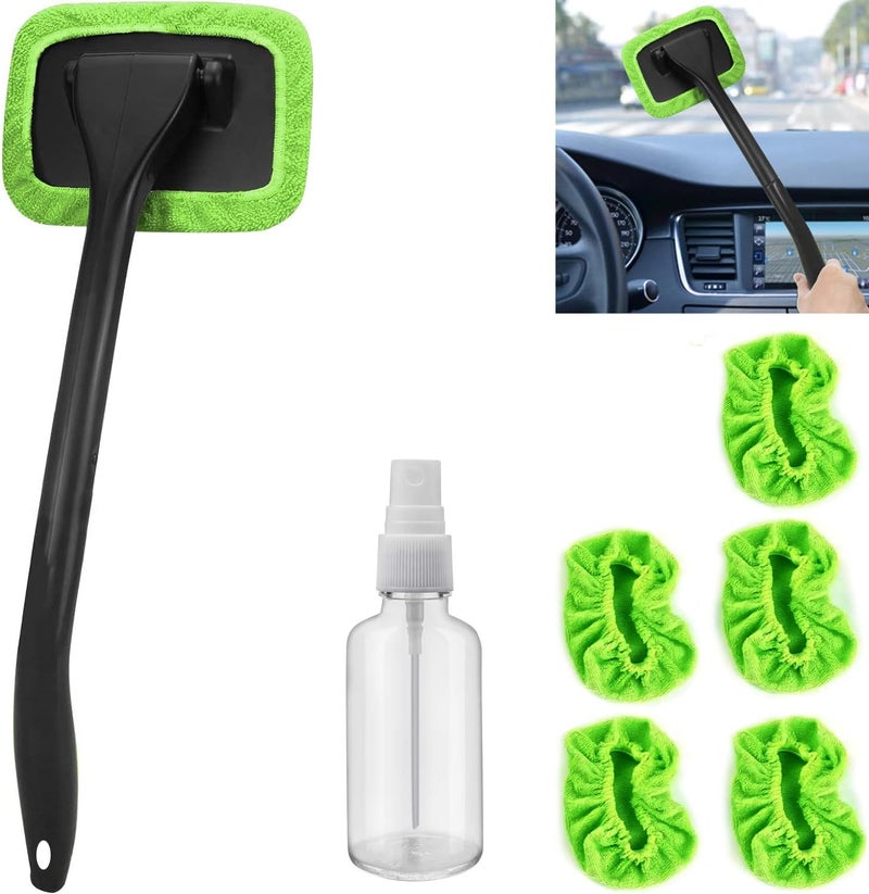 desin Car Windshield Cleaning Tool, Windshield Cleaner with 5 Washable and Reusable Microfiber Pads and Extendable Handle, for Auto Glass Wiper (Green) - Image 1